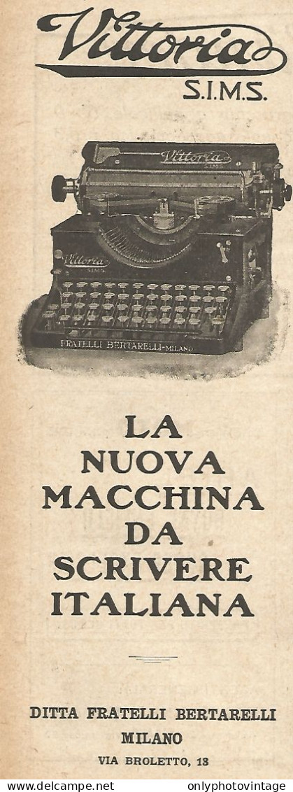 Vittoria S.I.M.S. Macchina Da Scrivere - Pubblicità Del 1925 - Vintage Ad - Advertising