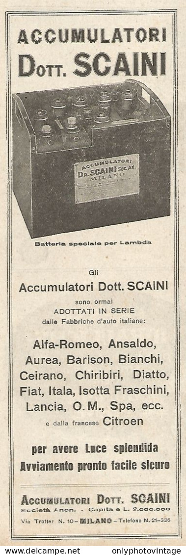 Dott. Scaini - Batteria Speciale Per Lambda - Pubblicità Del 1925 - Advert - Advertising