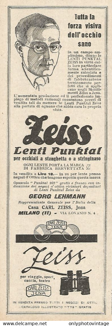 Lenti Per Occhiali Punktal ZEISS - Pubblicità Del 1925 - Vintage Advert - Publicités
