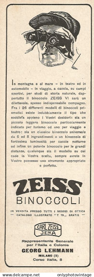 Binoccoli ZEISS - Pubblicità Del 1925 - Vintage Advertising - Publicités