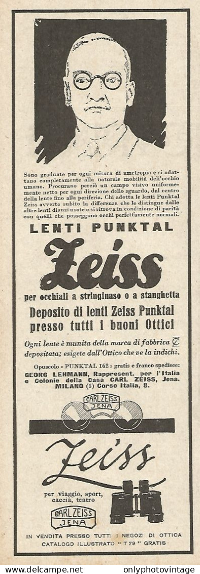 Lenti Per Occhiali Punktal ZEISS - Pubblicità Del 1925 - Vintage Advert - Publicités