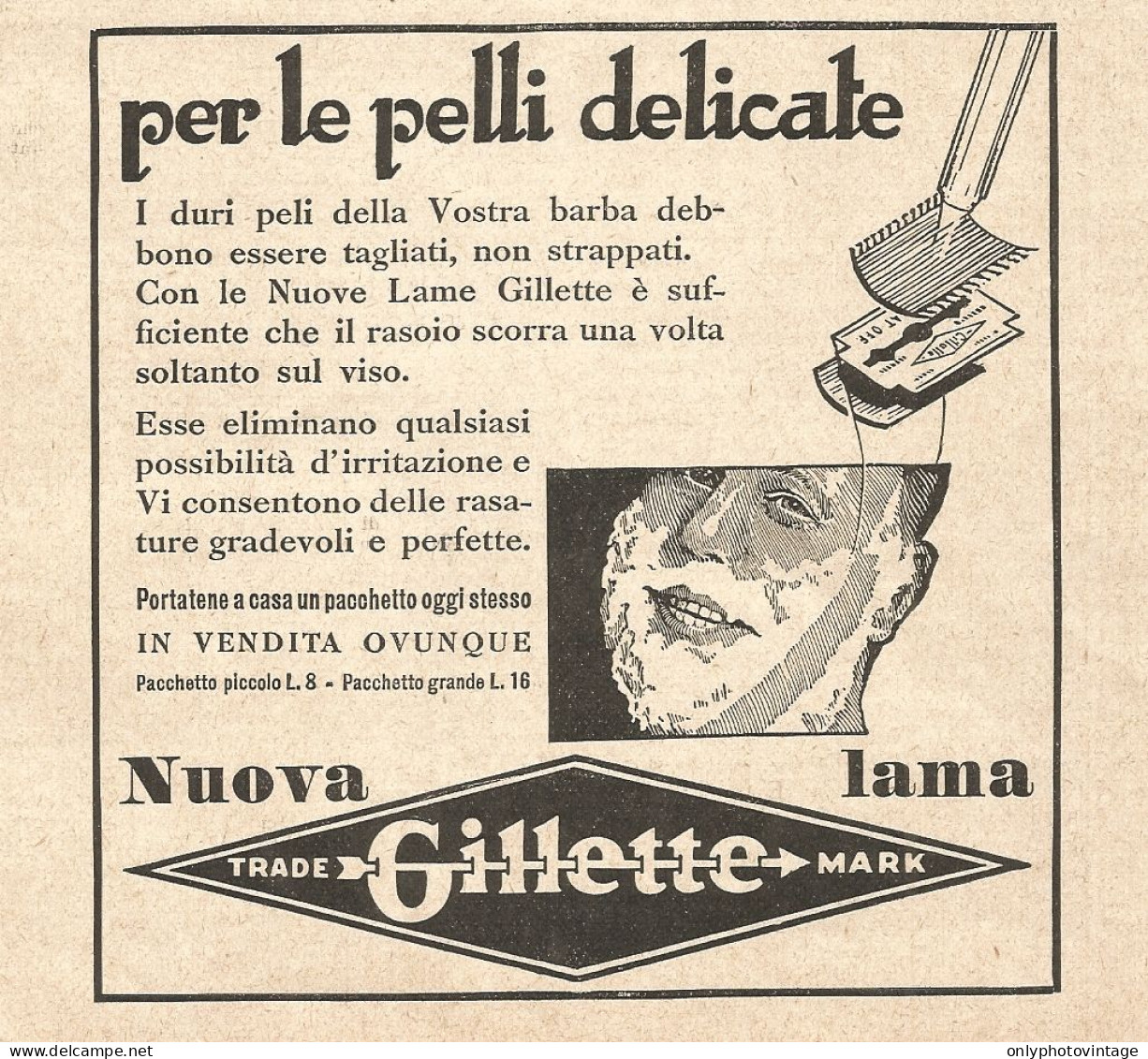 Lama Gillette Per Le Pelli Delicate - Pubblicità Del 1932 - Old Advert - Publicités