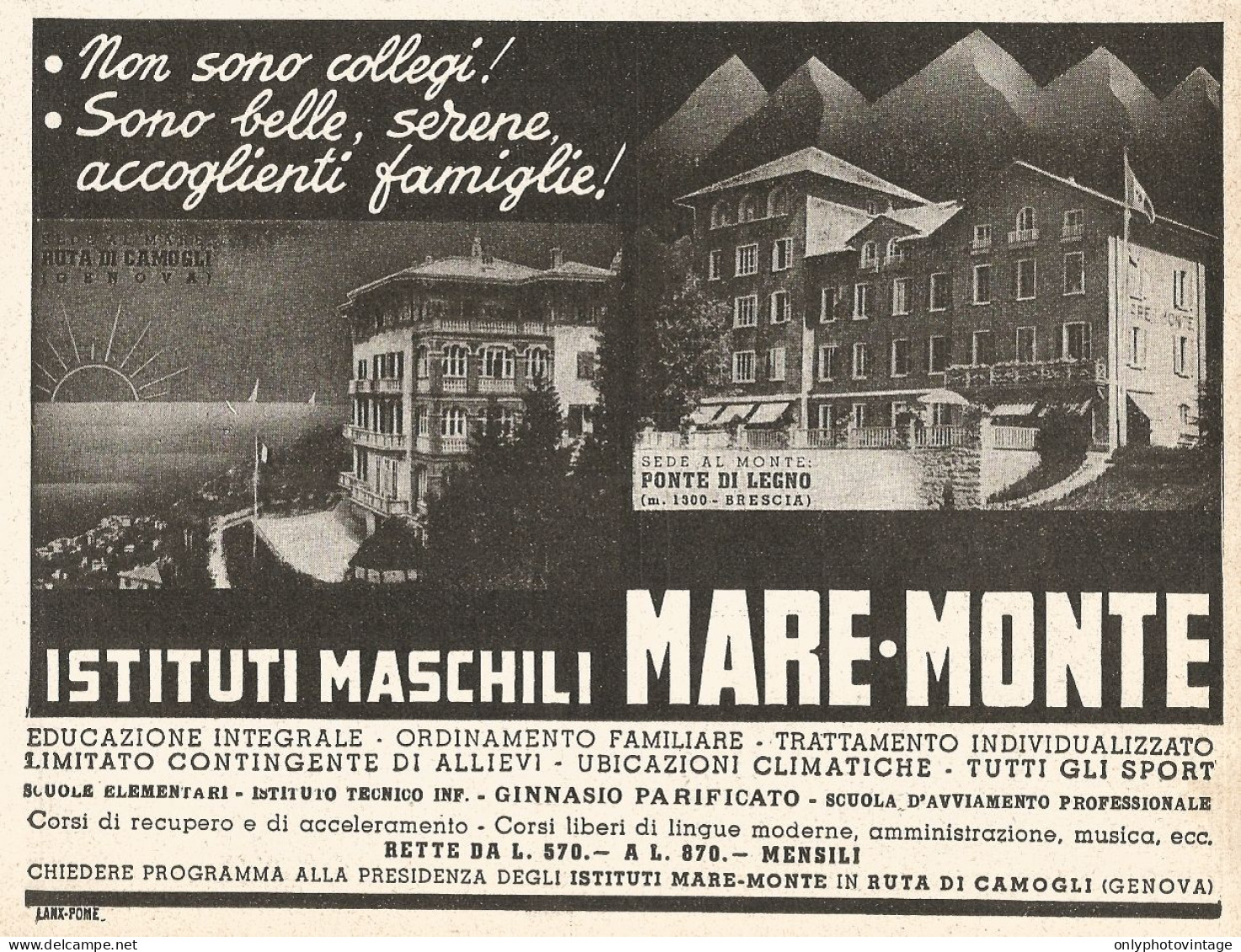 Istituti Maschili Mare-Monte - Pubblicità Del 1937 - Old Advertising - Publicités