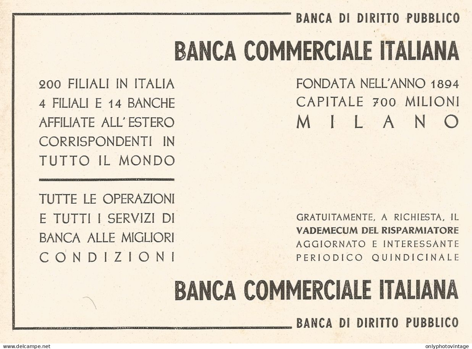 Banca Commerciale Italiana - Pubblicità Del 1937 - Old Advertising - Publicités