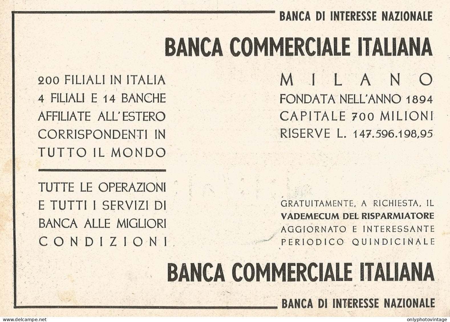 Banca Commerciale Italiana - Pubblicità Del 1937 - Old Advertising - Publicités