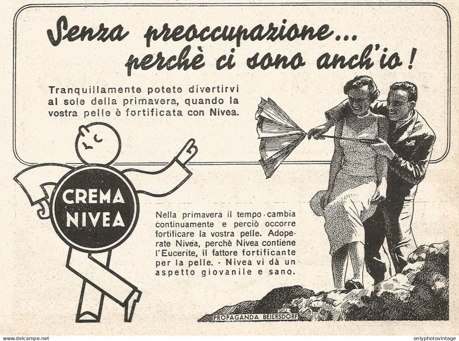 Crema NIVEA - Senza Preoccupazione... - Pubblicità Del 1937 - Old Advert - Publicités