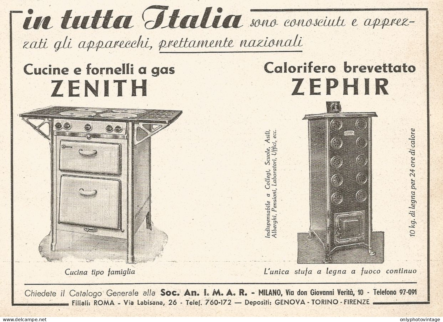 Cucine E Fornelli A Gas ZENITH - Pubblicità Del 1937 - Old Advertising - Publicités