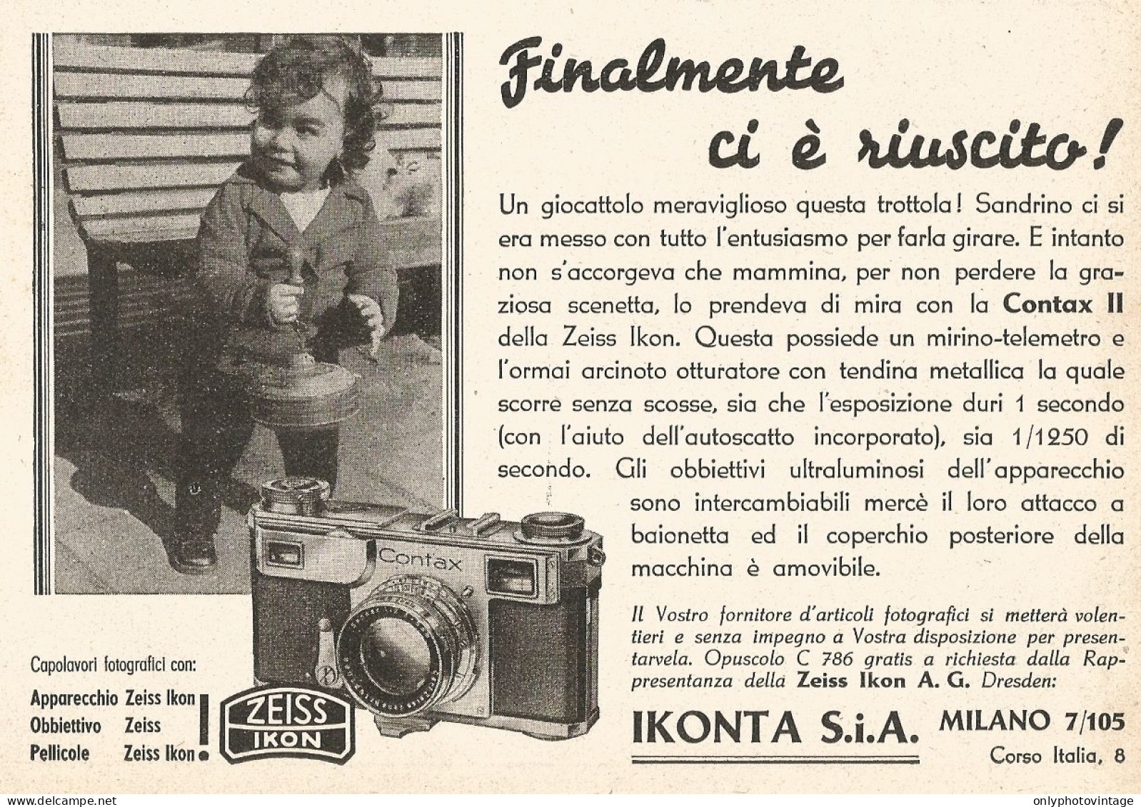 ZEISS IKON Contax II - Finalmente Ci è... - Pubblicità Del 1937 - Old Ad - Publicités