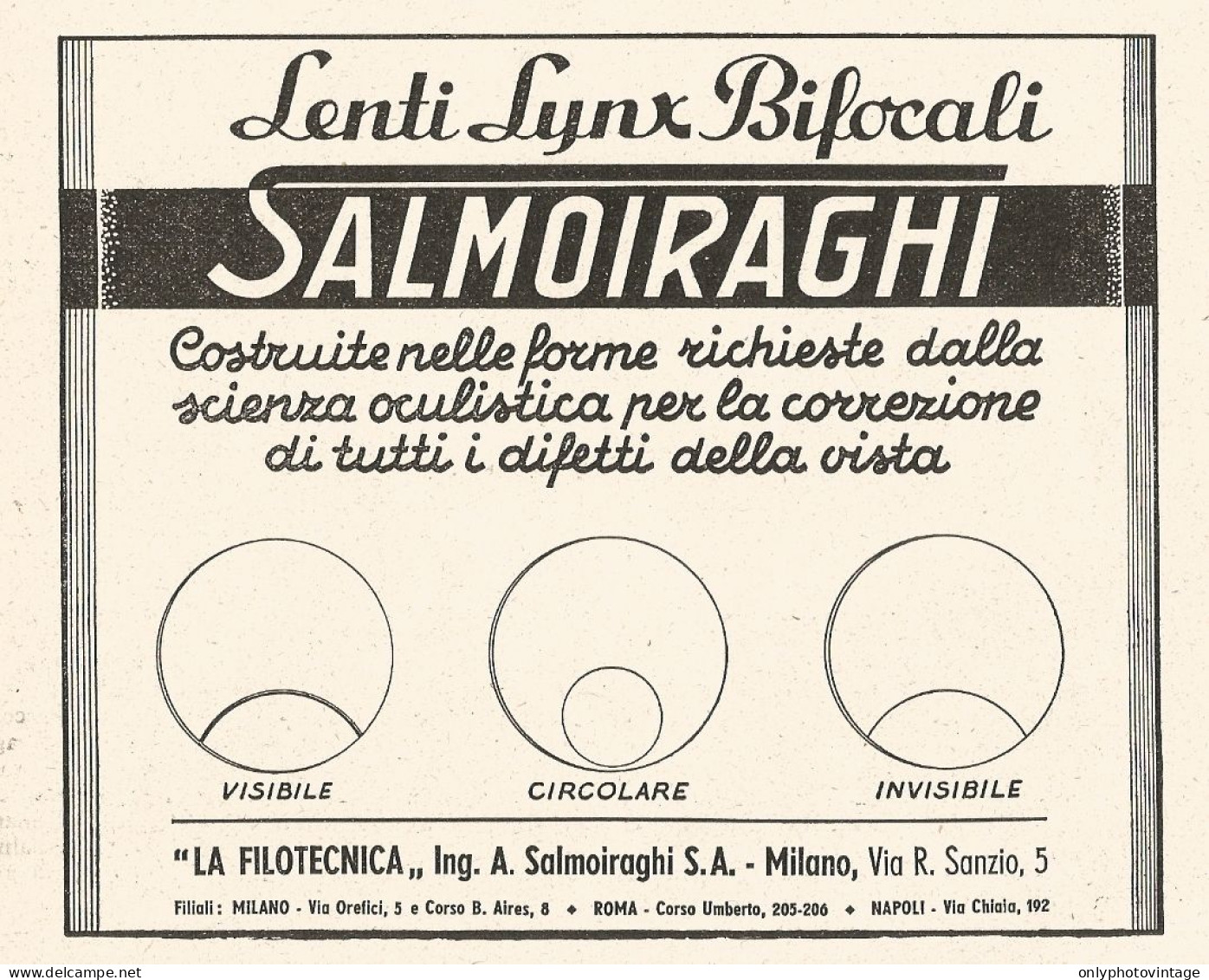 Lenti Lynx Bifocali SALMOIRAGHI - Pubblicità Del 1937 - Old Advertising - Publicités