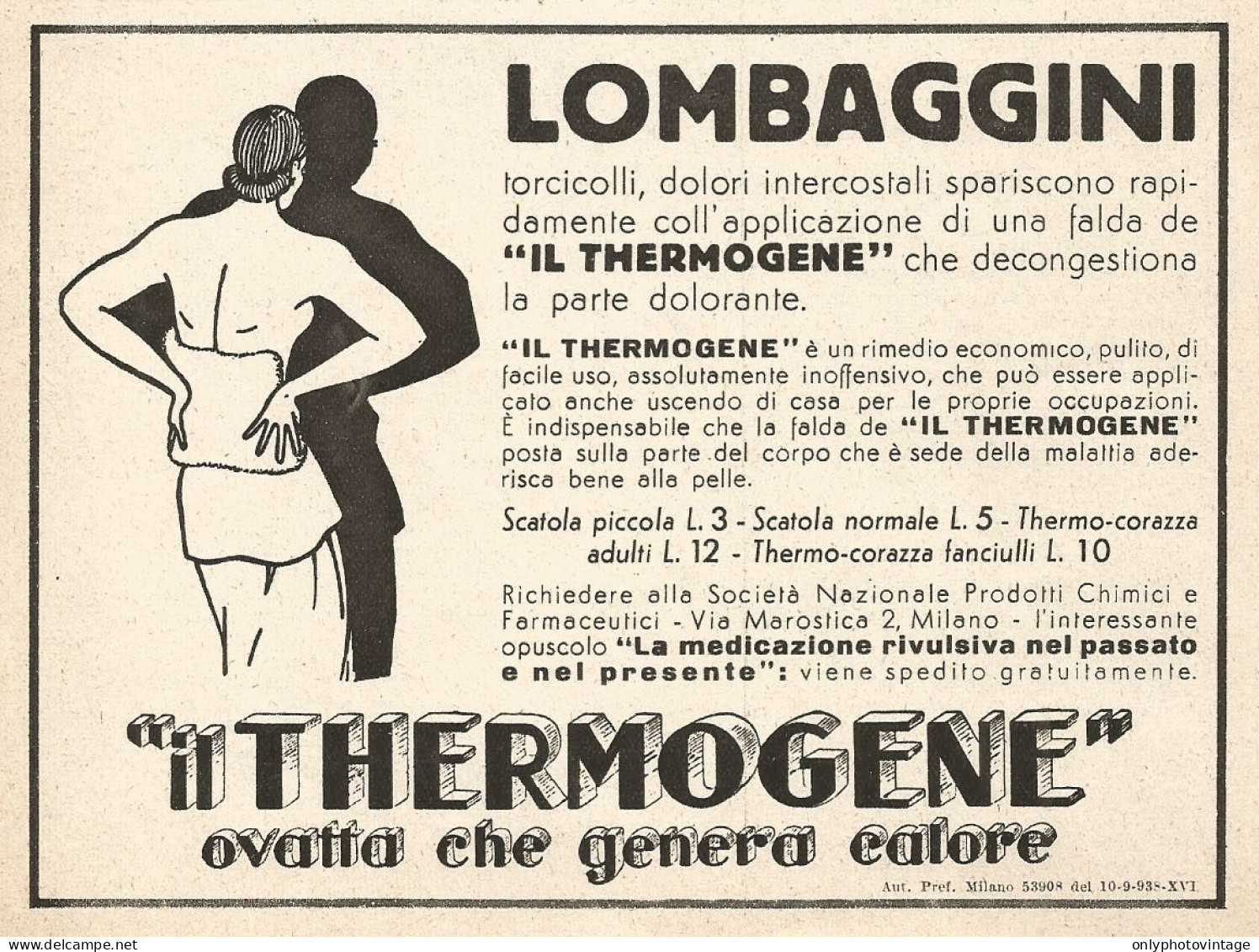 Il Thermogene - Lombaggini... - Pubblicità Del 1939 - Old Advertising - Publicités