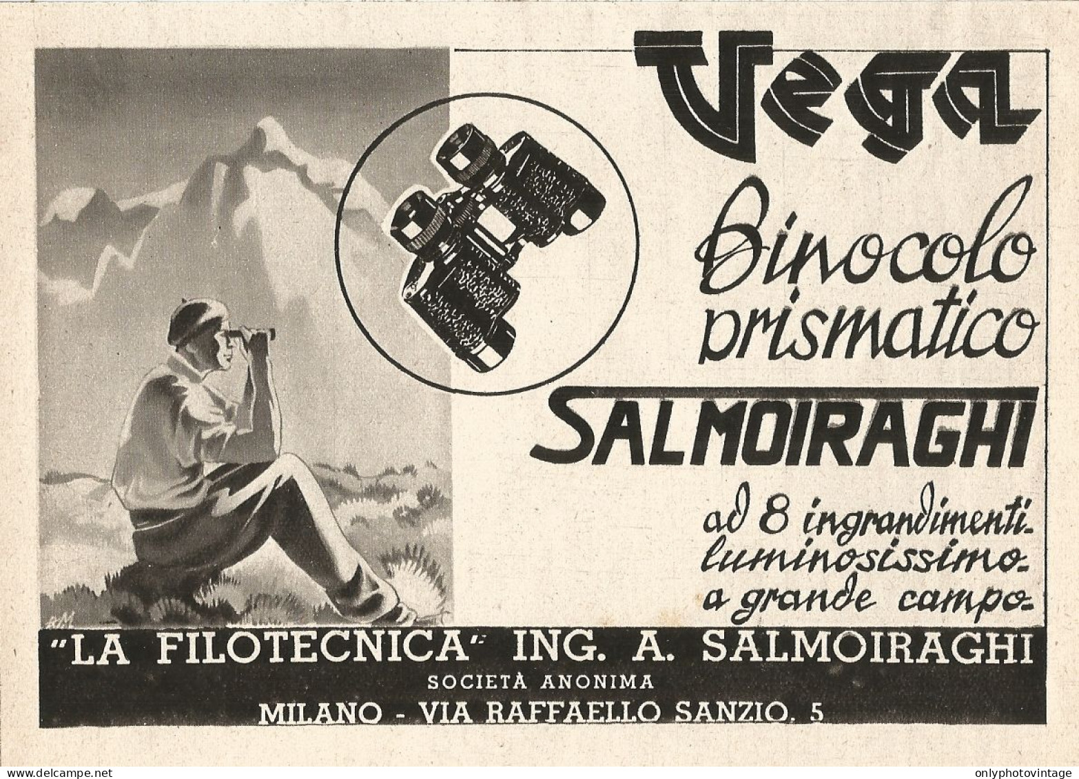 Salmoiraghi - Binocolo Prismatico VEGA - Pubblicità Del 1939 - Old Advert - Publicités