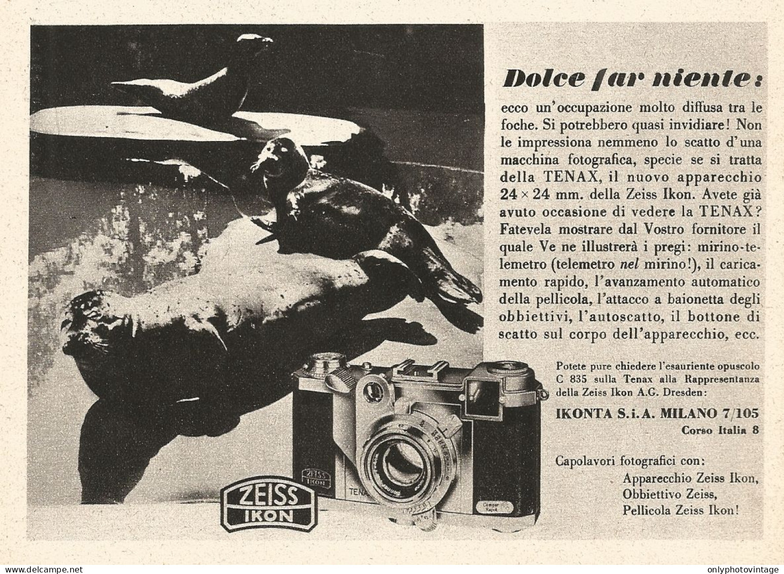 ZEISS IKON Tenax - Dolce Far Niente... - Pubblicità Del 1939 - Old Advert - Publicités