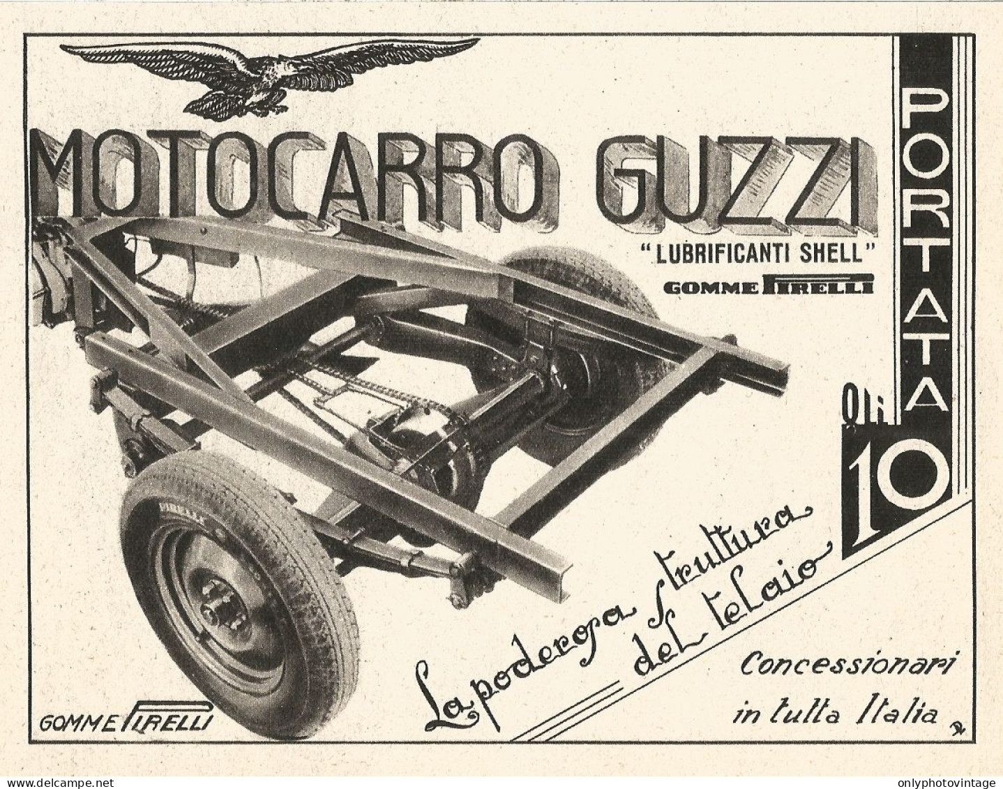 Motocarro GUZZI Con Gomme Pirelli - Pubblicità Del 1939 - Old Advertising - Publicités