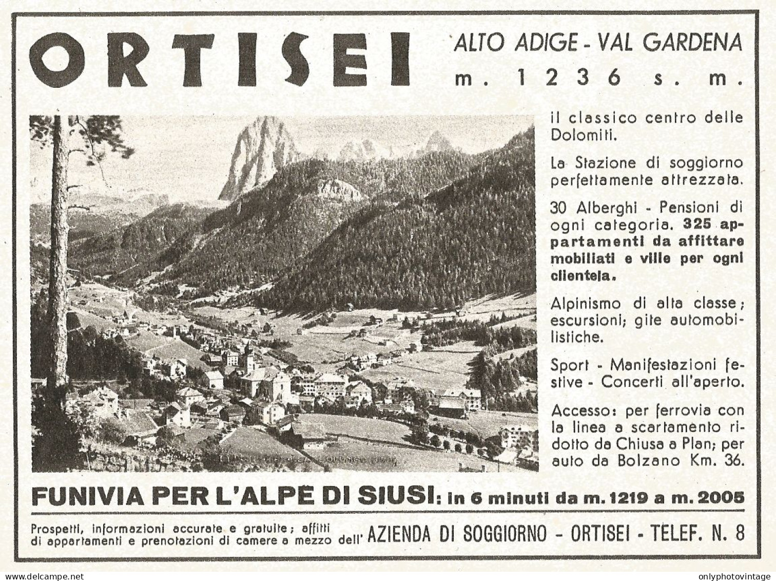 Ortisei - Val Gardena - Pubblicità Del 1940 - Old Advertising - Publicités