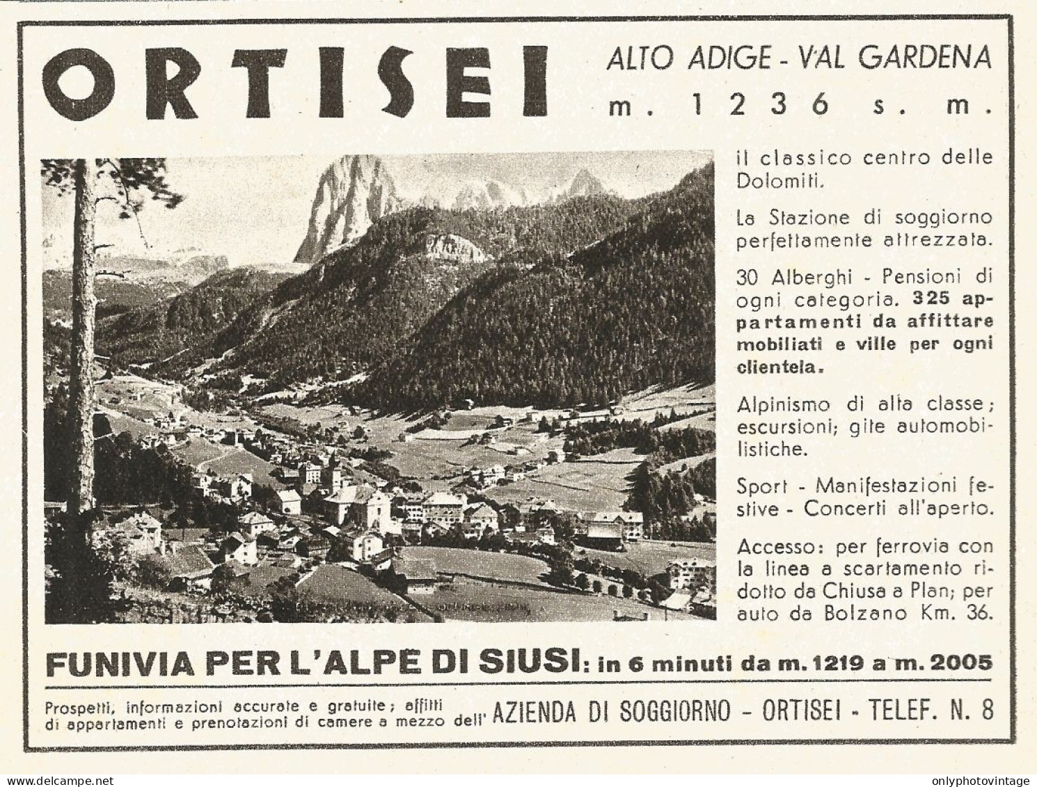 Ortisei - Val Gardena - Pubblicità Del 1940 - Old Advertising - Publicités