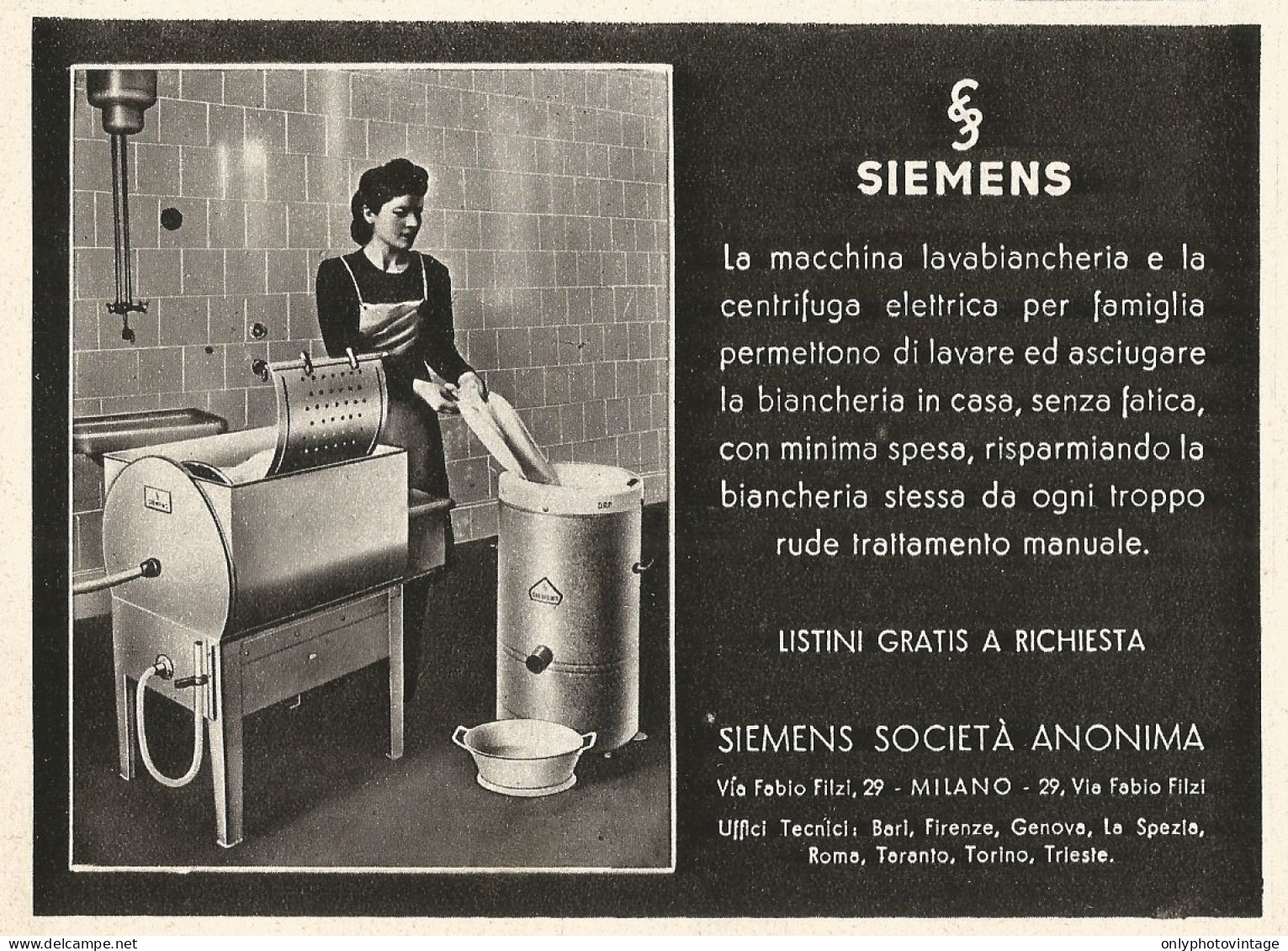 SIEMENS La Macchina Lavabiancheria - Pubblicità Del 1940 - Old Advertising - Publicités