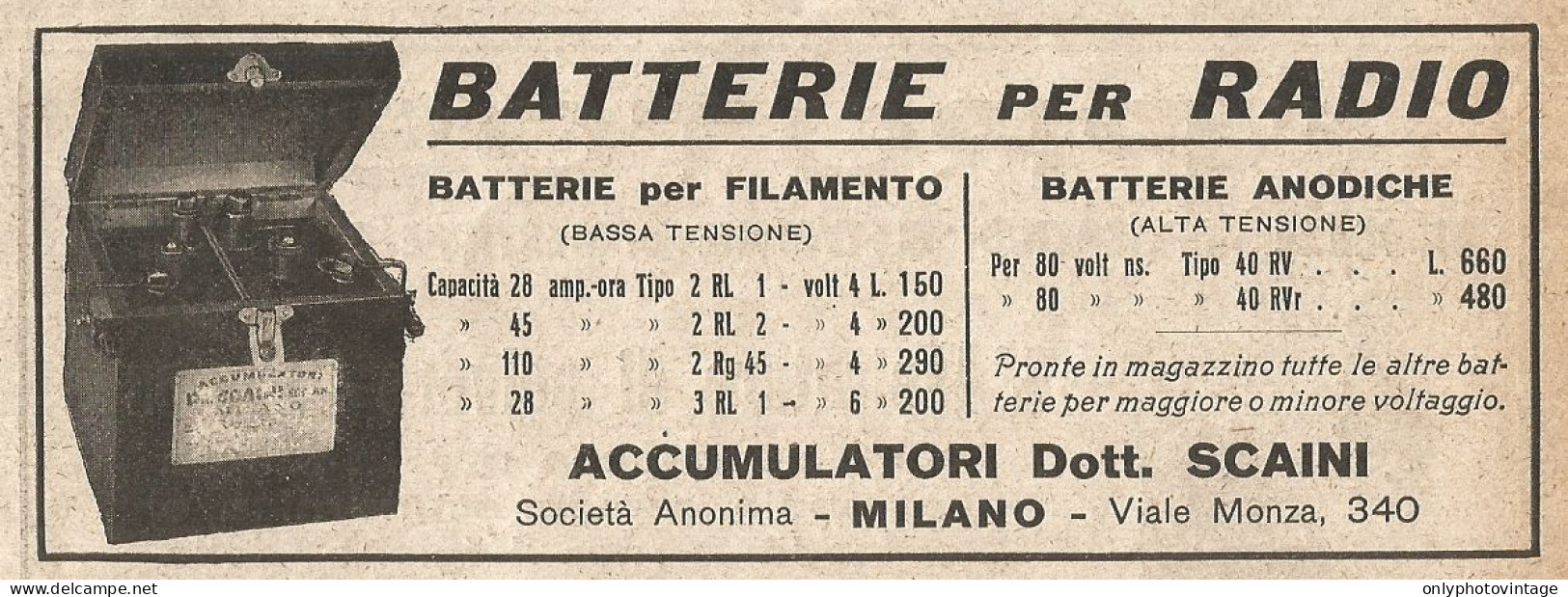 Batterie Per Radio Dott. Scaini - Pubblicità 1927 - Old Advertising - Advertising