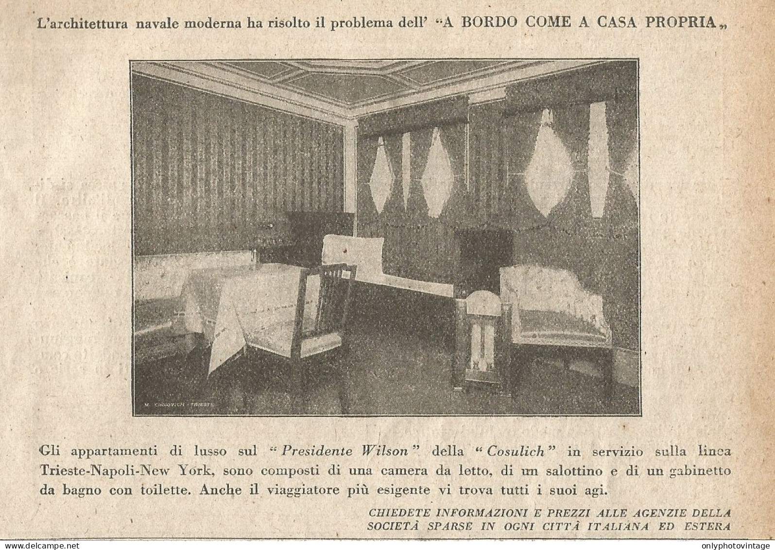 Transatlantico COSULICH - Appartamento Di Lusso - Pubblicità 1925 - Ad - Advertising