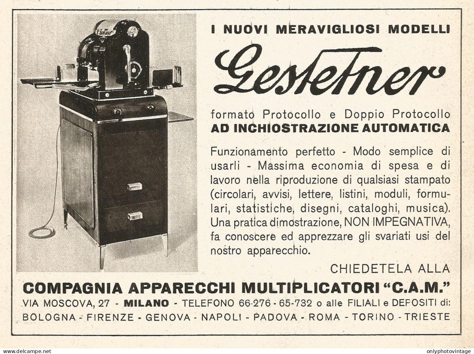 Apparecchi Multiplicatori GESTETNER - Pubblicità Del 1938 - Old Advert - Werbung