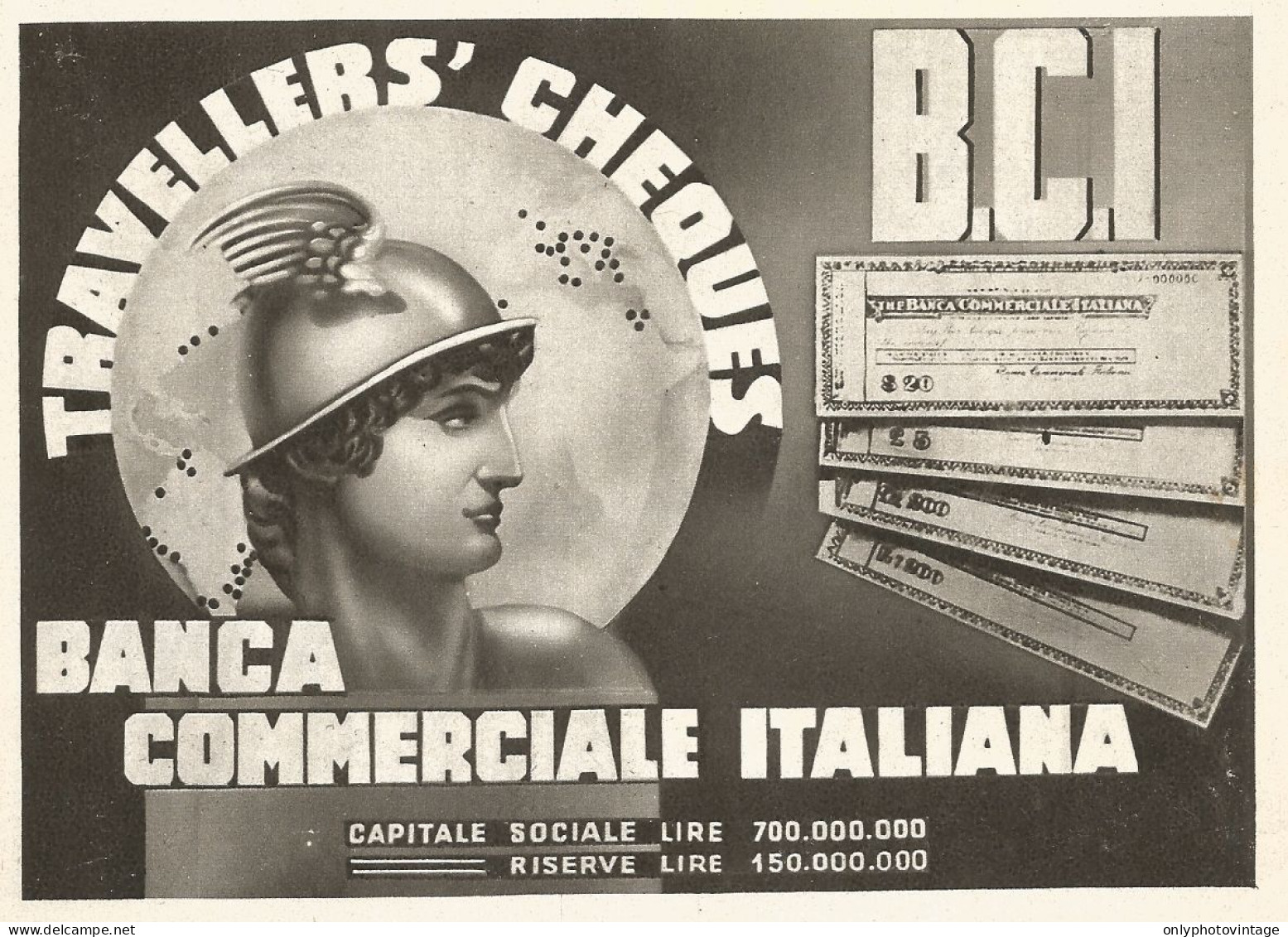 Banca Commerciale Italiana - Traveller's Cheques - Pubblicità Del 1938 - Publicités