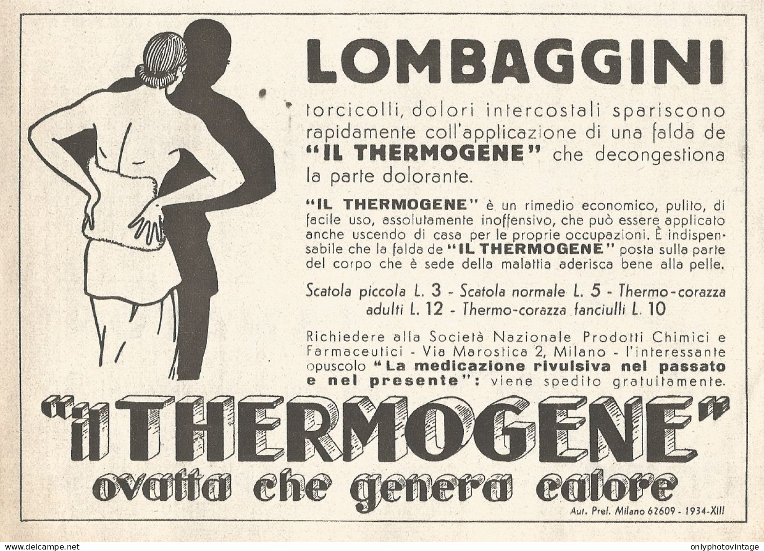 Thermogene - Lombaggini... - Pubblicità Del 1938 - Old Advertising - Publicités