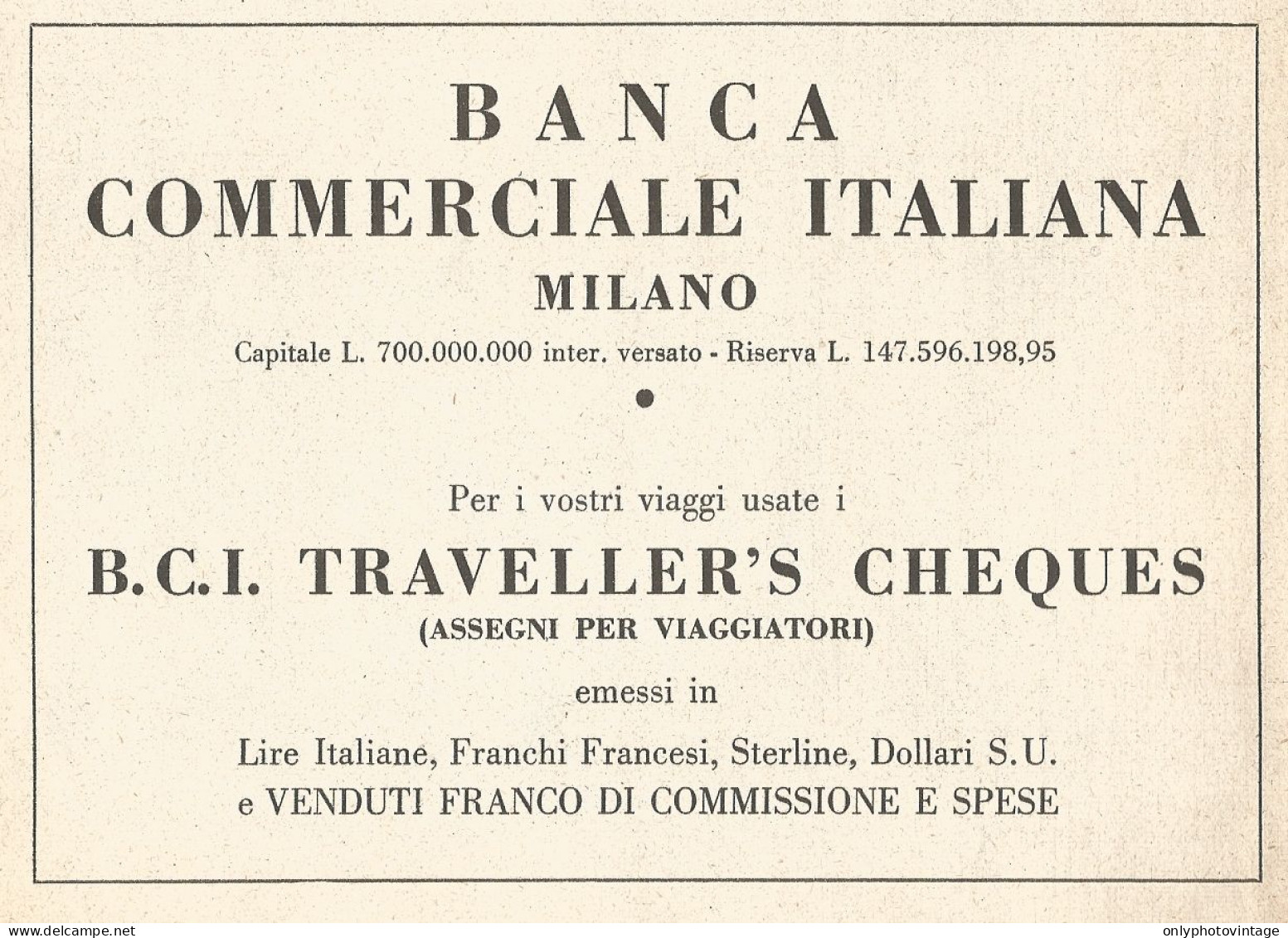Banca Commerciale Italiana - Milano - Pubblicità Del 1938 - Old Advert - Advertising