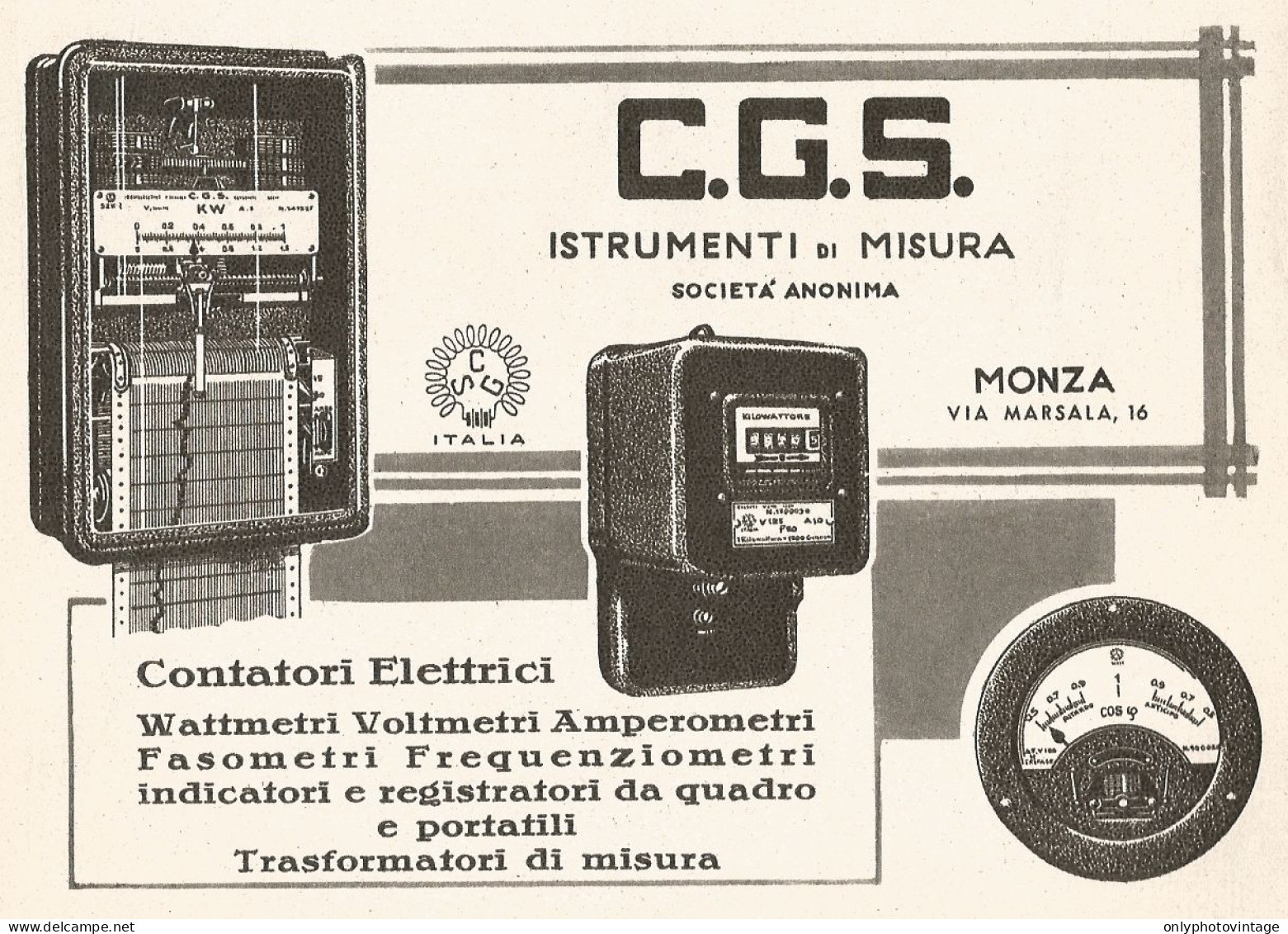 Trasformatori Di Misura C.G.S. - Pubblicità Del 1938 - Old Advertising - Advertising