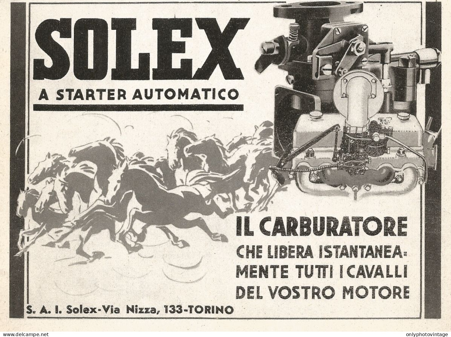 Carburatore A Starter Automatico SOLEX - Pubblicità Del 1938 - Old Advert - Werbung