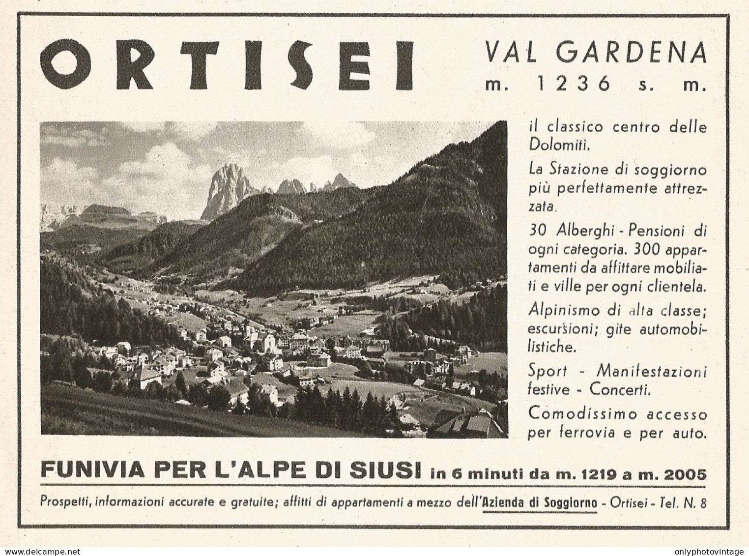 Ortisei - Stazioni Di Soggiorno - Pubblicità Del 1938 - Old Advertising - Werbung