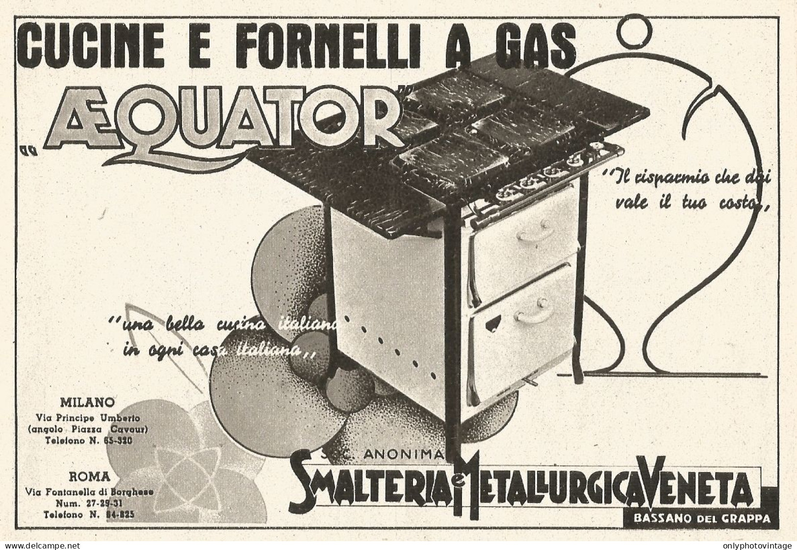 Cucine E Fornelli A Gas AEQUATOR - Pubblicità Del 1938 - Old Advertising - Publicités