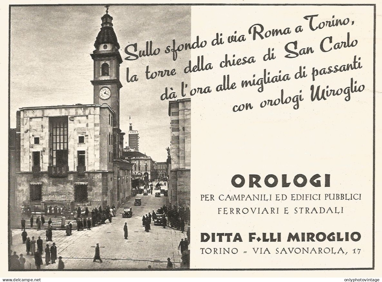 Orologi Per Campanili F.LLI MIROGLIO - Pubblicità 1938 - Old Advertising - Advertising