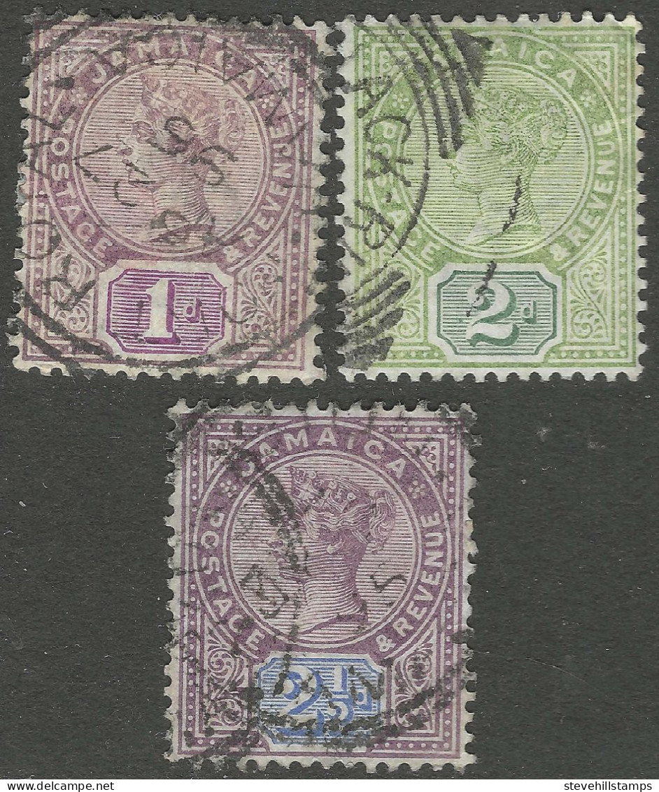 Jamaica. 1889-91 Queen Victoria. 1d, 2d, 2½d Used. Crown CA W/M SG 27, 28a, 29. M5043 - Jamaïque (...-1961)