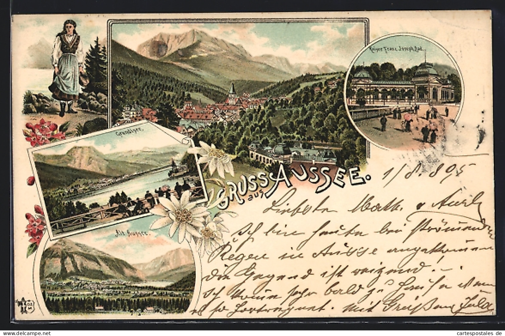 Vorläufer-Lithographie Aussee, 1895, Kaiser Franz Joseph Bad, Grundlsee, Panorama  - Andere & Zonder Classificatie