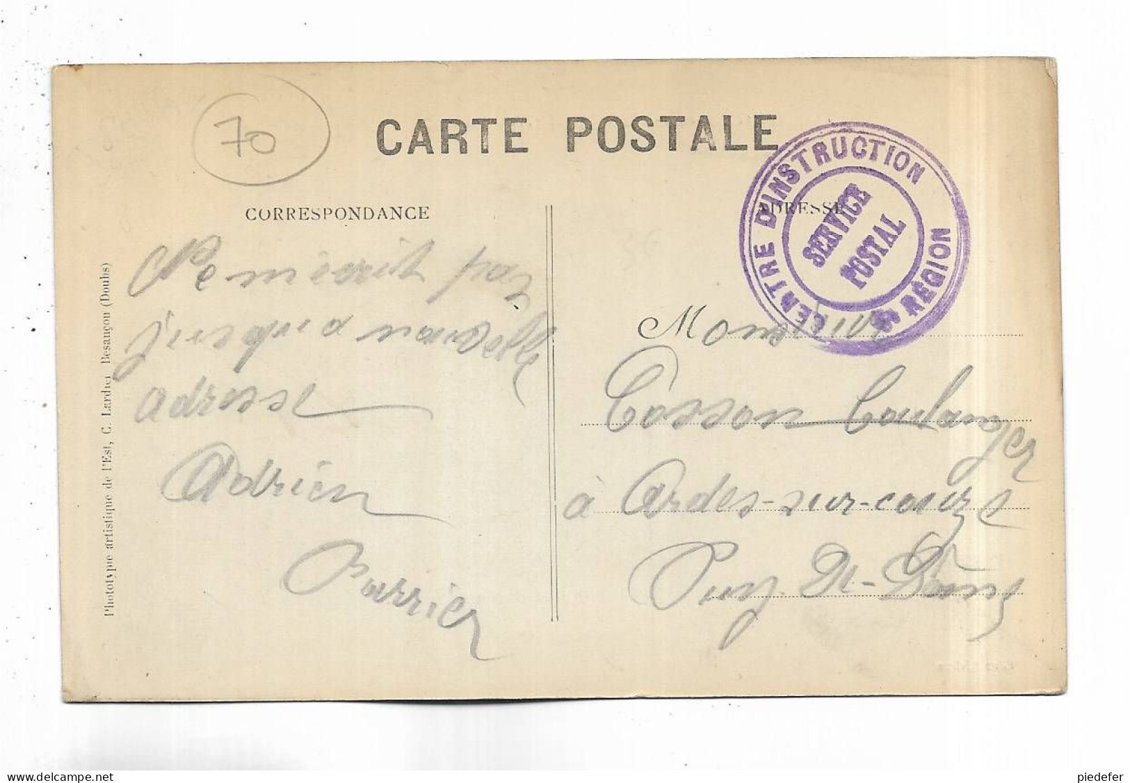 70 -  ROCHE - Sur- LINOTTE ( Hte-Saône ) Titre Ayant Subi Une Surimpression - Cachet Militaire Au Verso - Altri & Non Classificati