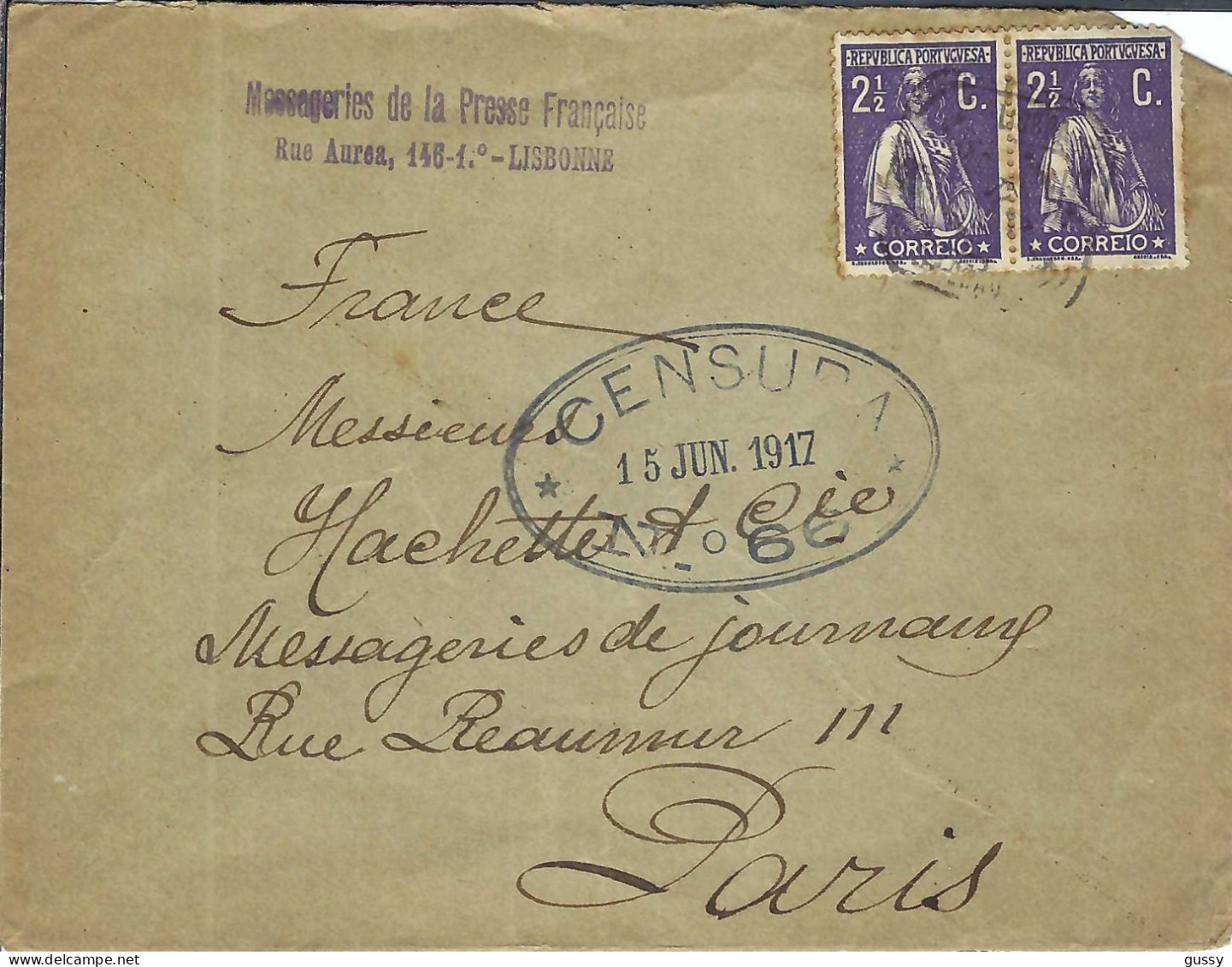 PORTUGAL Ca. 1917: LSC De Lisbonne Pour Paris, Passée Par La Censure - Annate Complete