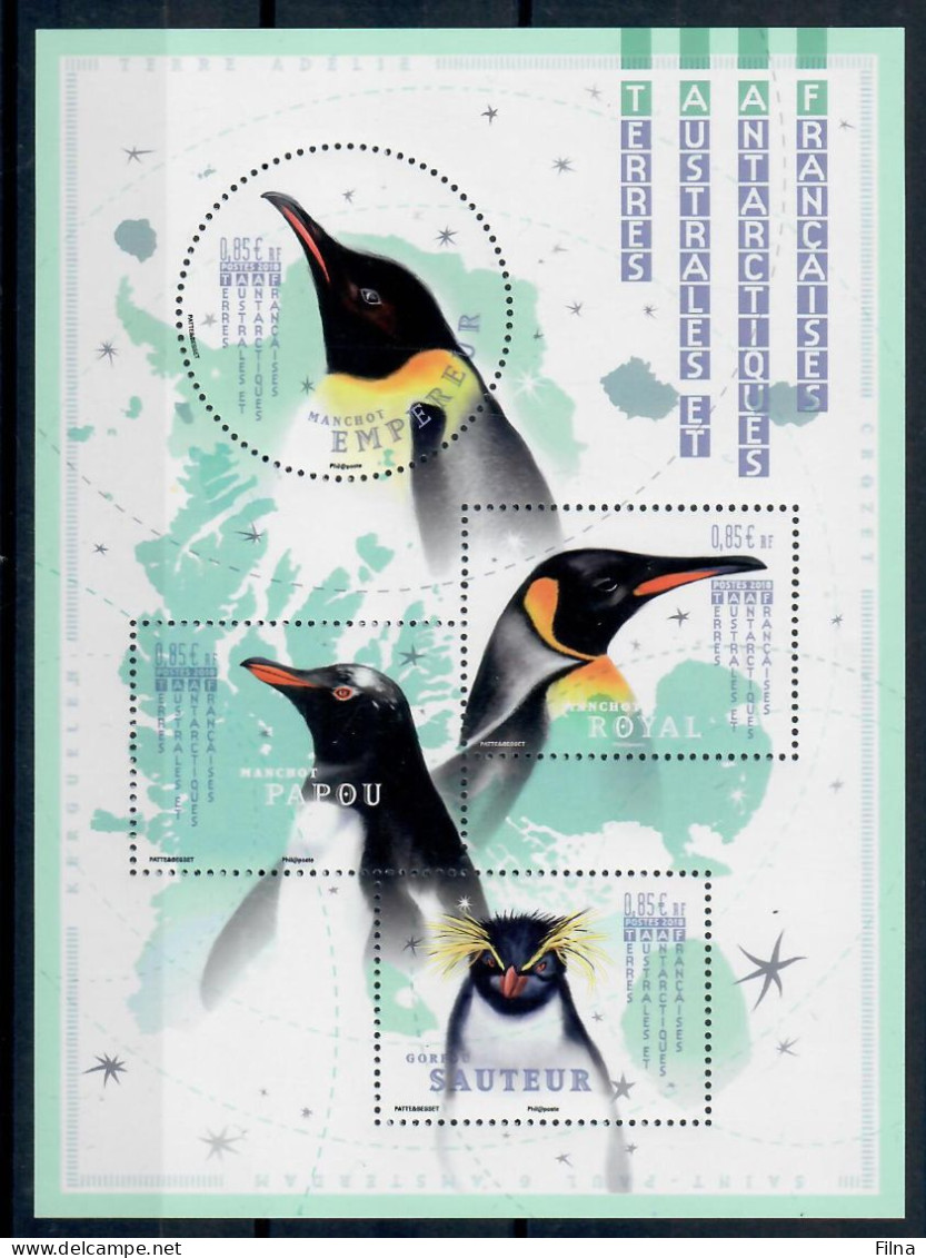 TAAF TERRES AUSTRALES ANTARTIQUES FRANCAISES FAUNA PINGUINI PINGOUINS PENGUINS MANCHOTS FGL FOUILLET SHEET  MNH/** - Unused Stamps