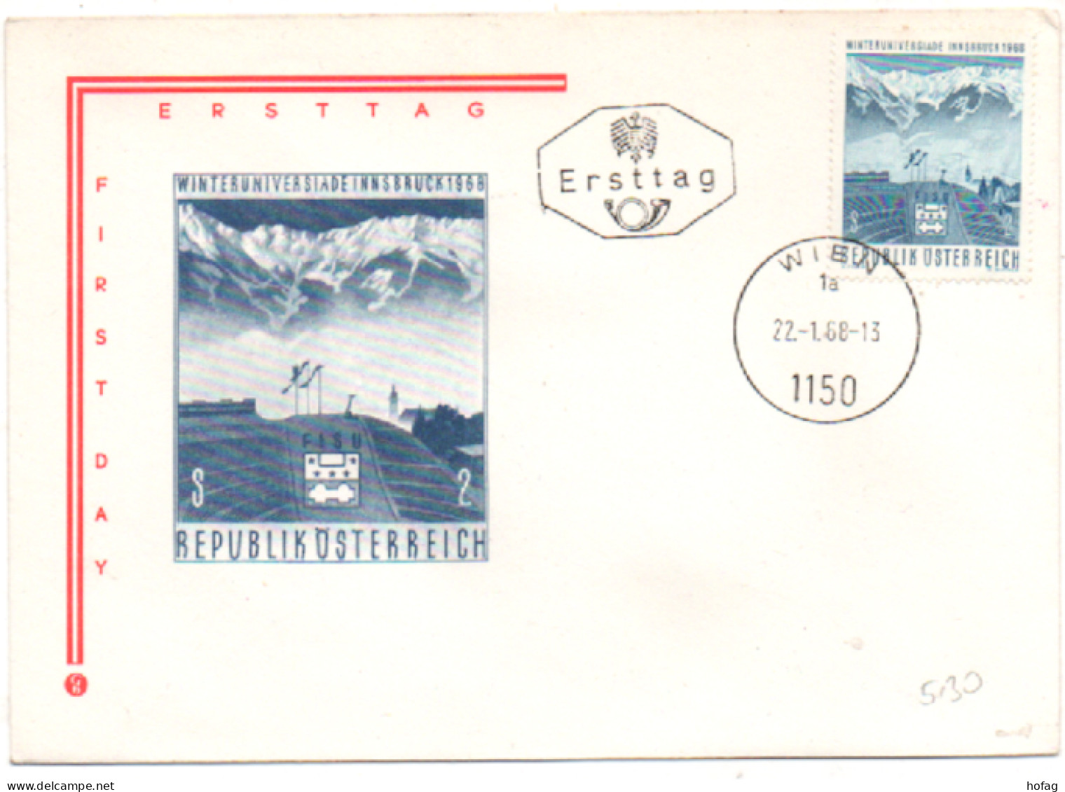 Österreich 1968 MiNr.: 1257 Ersttag Winteruniversiade Austria FDC Scott: 807 YT: 1090 Sg: 1516v - FDC