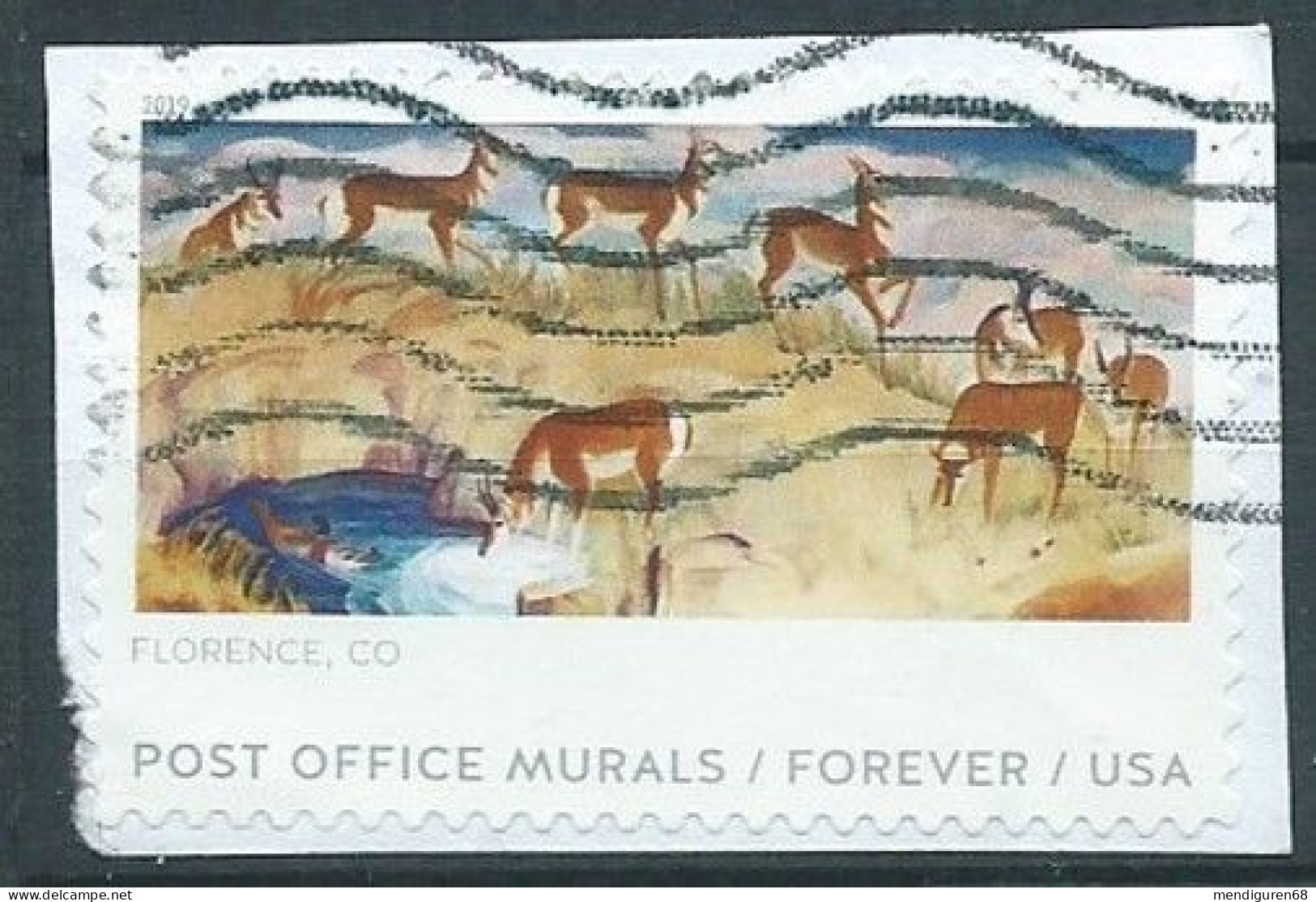 VEREINIGTE STAATEN ETATS UNIS USA 2019 POST OFFICE MURALS: ANTELOPE FLORENCE F USED ON PAPER SN 5374 MI 5585 YT 5205 - Used Stamps