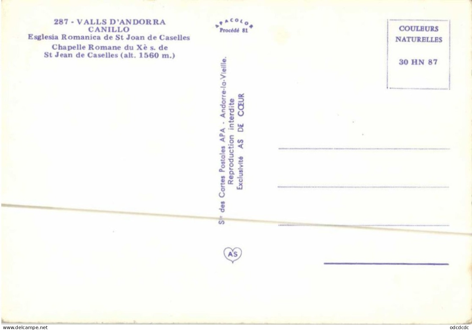 CPSM Grand Format VALLS D'ANDORRA Chapelle Romane Du Xr S. De ST JEAN DE CASELLES (Alt 1560m)  Colorisée 2 RV - Andorra