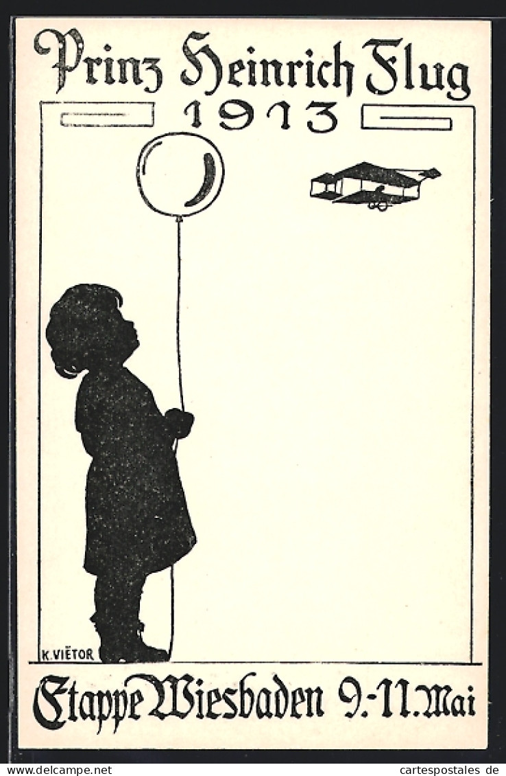 AK Wiesbaden, Prinz Heinrich Flug 1913, Kind Mit Luftballon Und Flugzeug  - Otros & Sin Clasificación