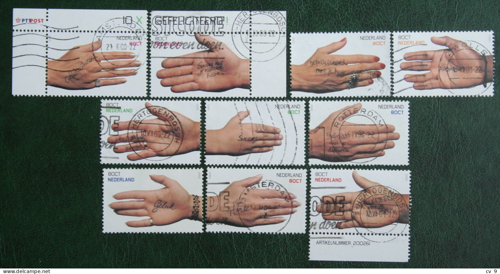 Felicitatiezegels Handen Hands Hände Complete NVPH 1878-1887 (Mi 1776-1785) 2000 Gestempeld USED NEDERLAND NIEDERLANDE - Used Stamps