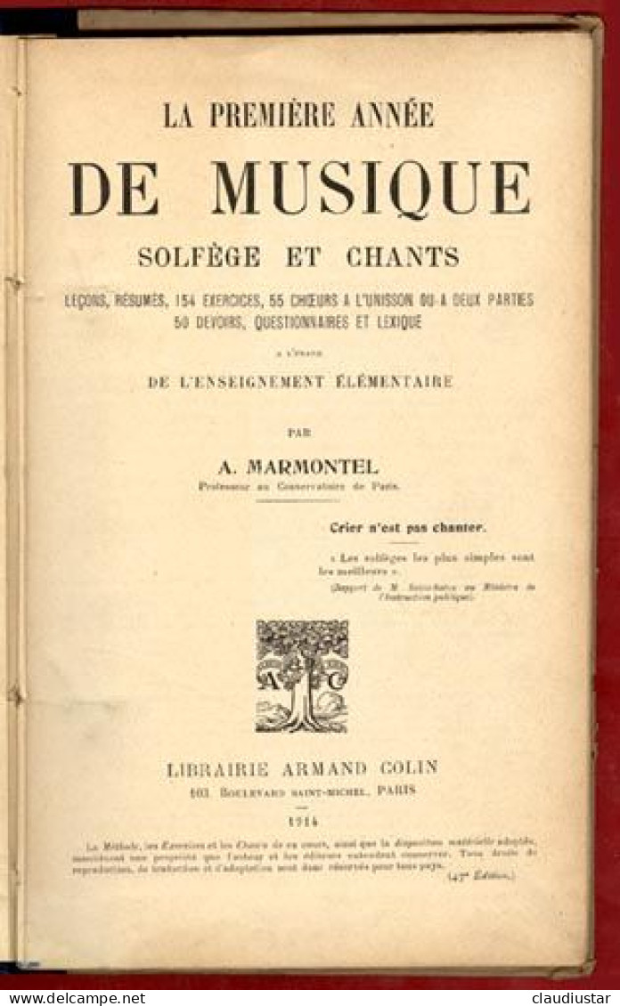 ** PREMIERE  ANNEE  De  MUSIQUE  1914  -  A. MARMONTEL ** - Musik