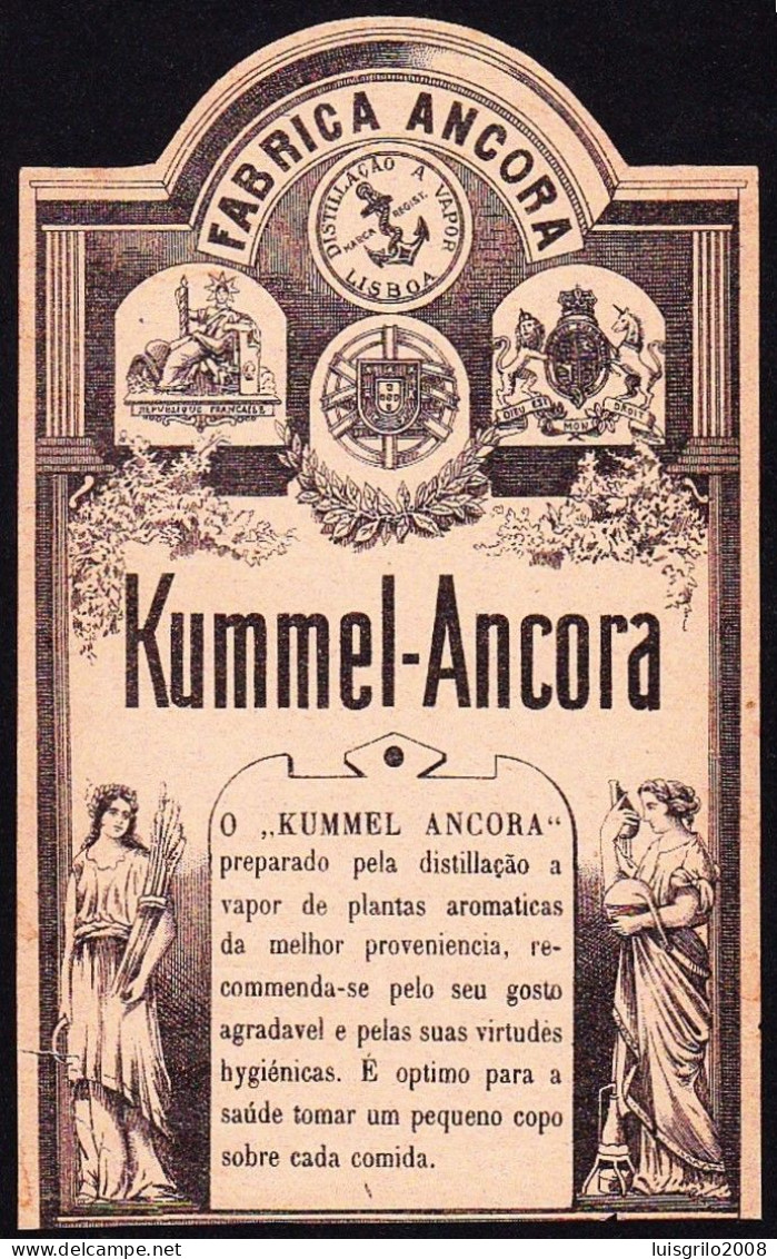 Very Old Liquor Label, Portugal - Kummel-Ancora -|- Fábrica Ancora. Destilação A Vapor. Lisboa - Sonstige & Ohne Zuordnung