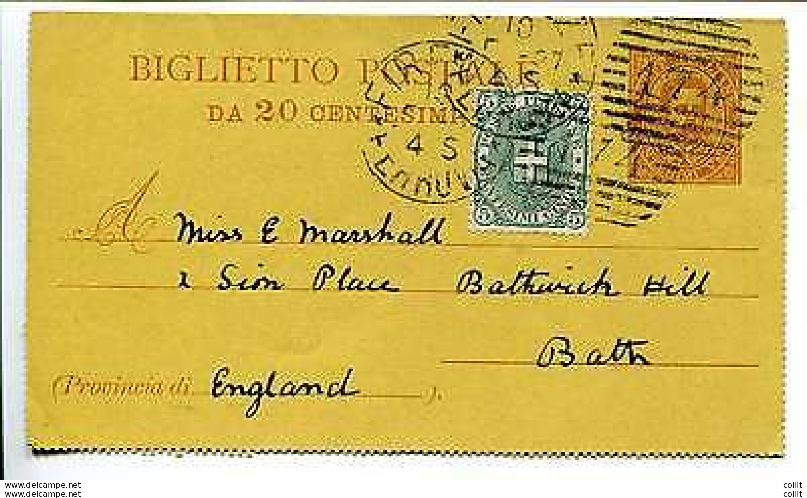 B.P. Cent. 20 "Bigola" N. B 5 Viaggiato Per L'estero - Stamped Stationery