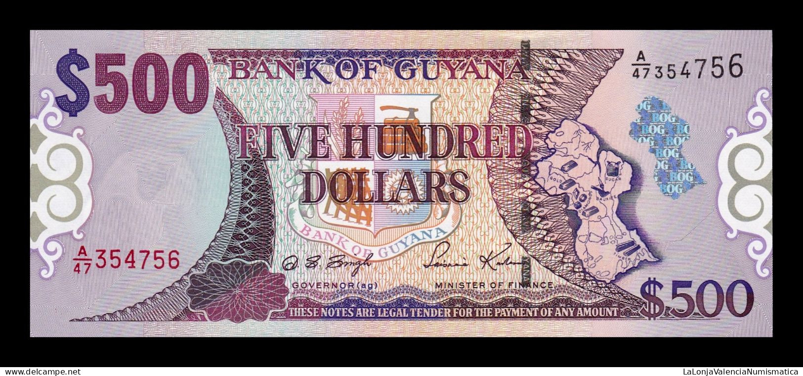 Guyana 500 Dollars 2000 Pick 34b Sc Unc - Guyana