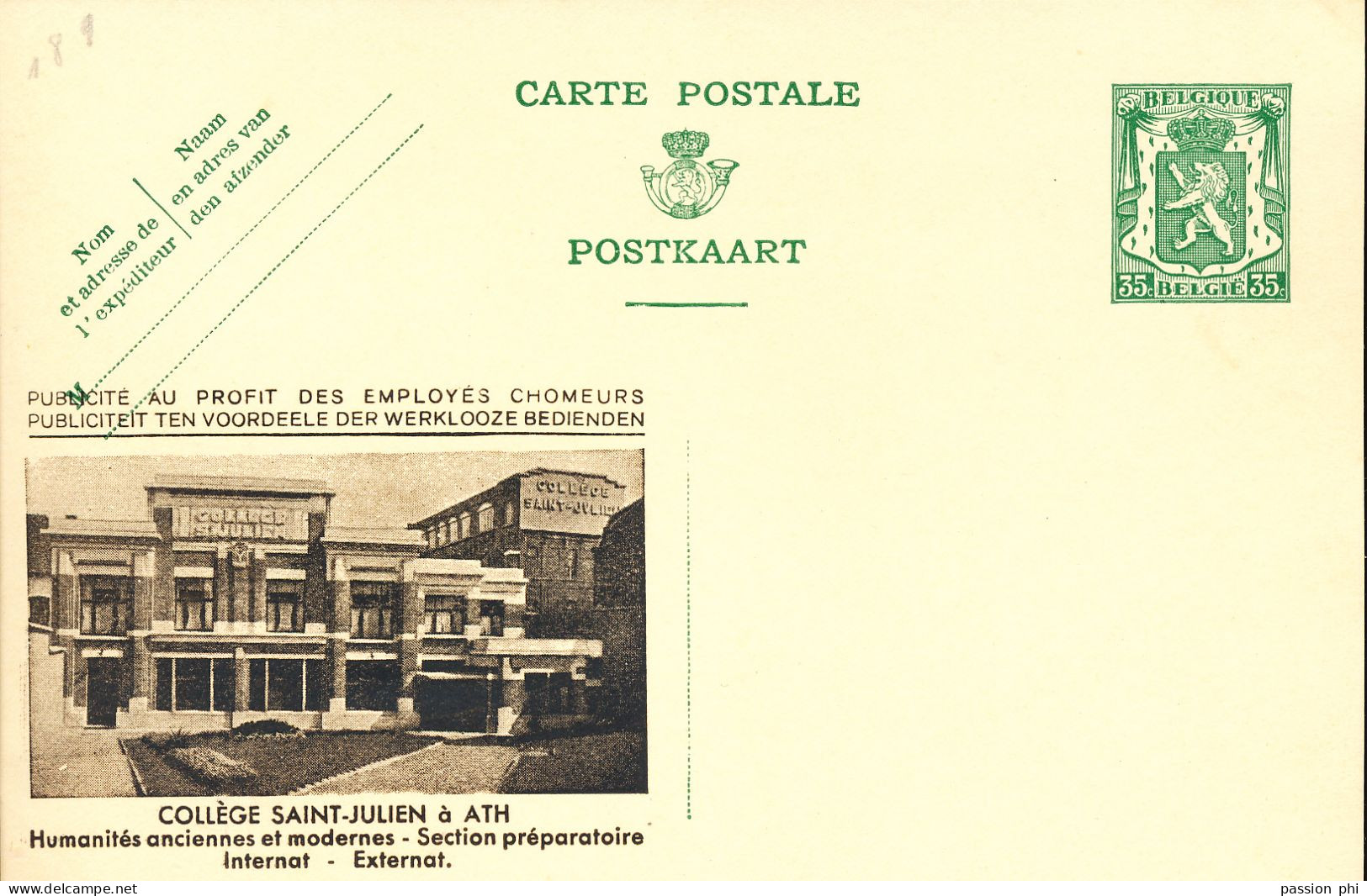 BELGIUM PPS 30C GREEN "SCEAU D'ETAT" SBEP 5 PUBLIBEL 189 COLLEGE ST JULIEN UNUSED - Publibels