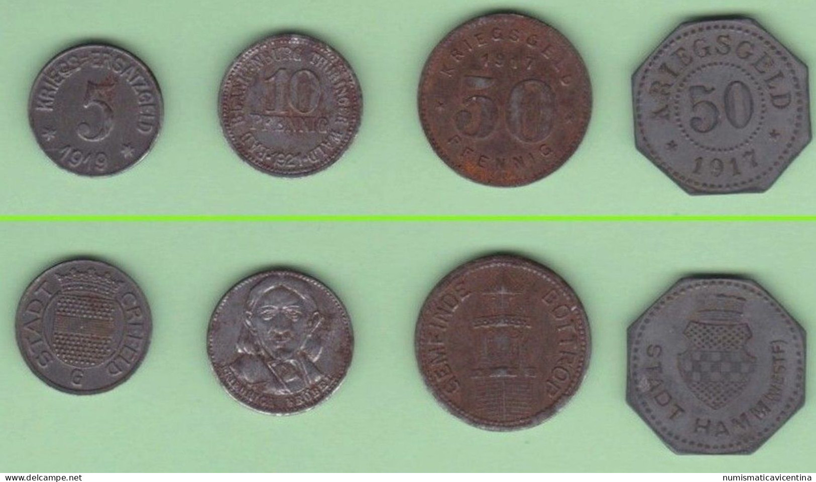 Notgeld German Germany Weimar State 4 Monete / Gettoni / Tokens / 5 + 10 + 50 + 50 Pfenning 1917 /19 / 21 - Monétaires/De Nécessité
