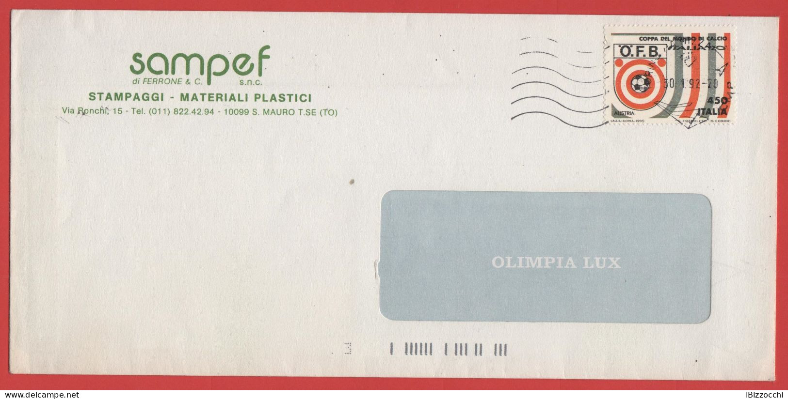 ITALIA - Storia Postale Repubblica - 1992 - 450 Coppa Del Mondo Di Calcio; Austria (isolato)  -Viaggiata Da Torino Per T - 1991-00: Poststempel