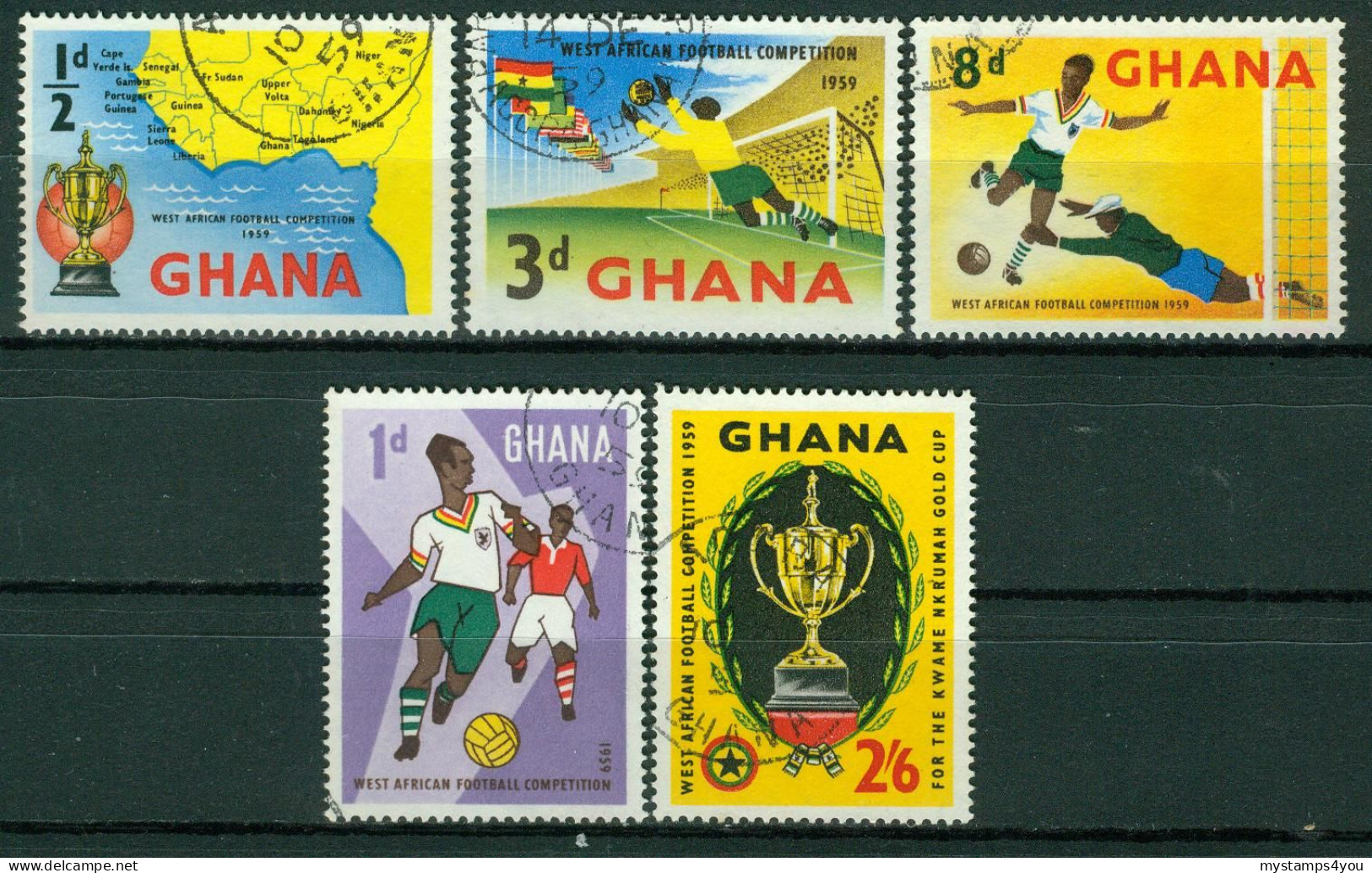 Bm Ghana 1959 MiNr 63-67 Used |  West African Football Competition, 1959 #kar-1505a - Ghana (1957-...)