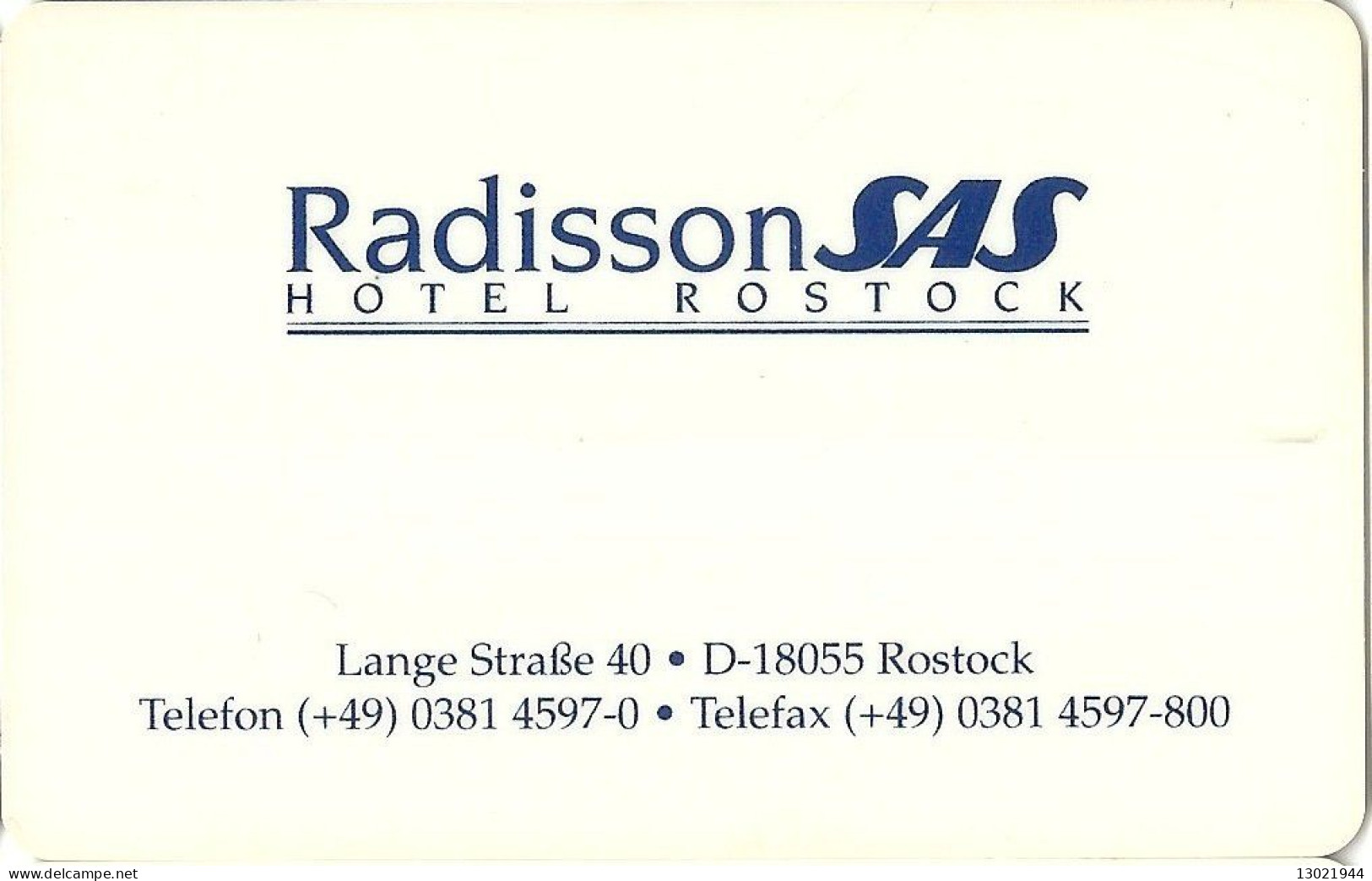 GERMANIA  KEY HOTEL  Radisson SAS Hotel Rostock - Hotel Keycards